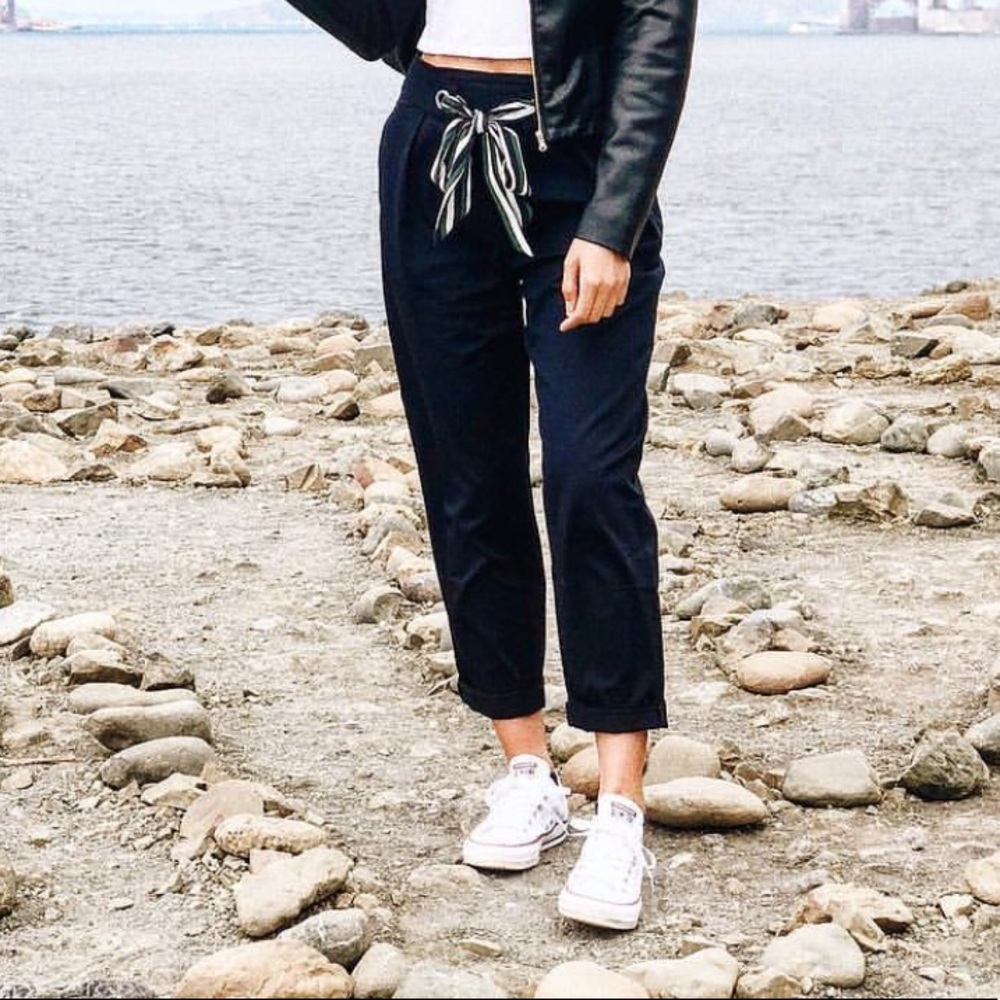 Zara Navy Blue High Waisted Trouser Pants